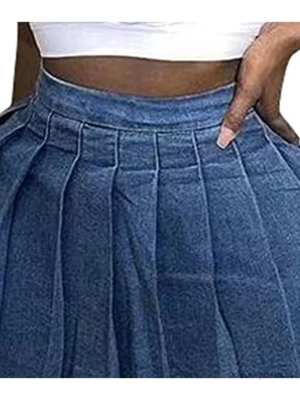 Pleated Denim Mini Skirt High Waist A-Line